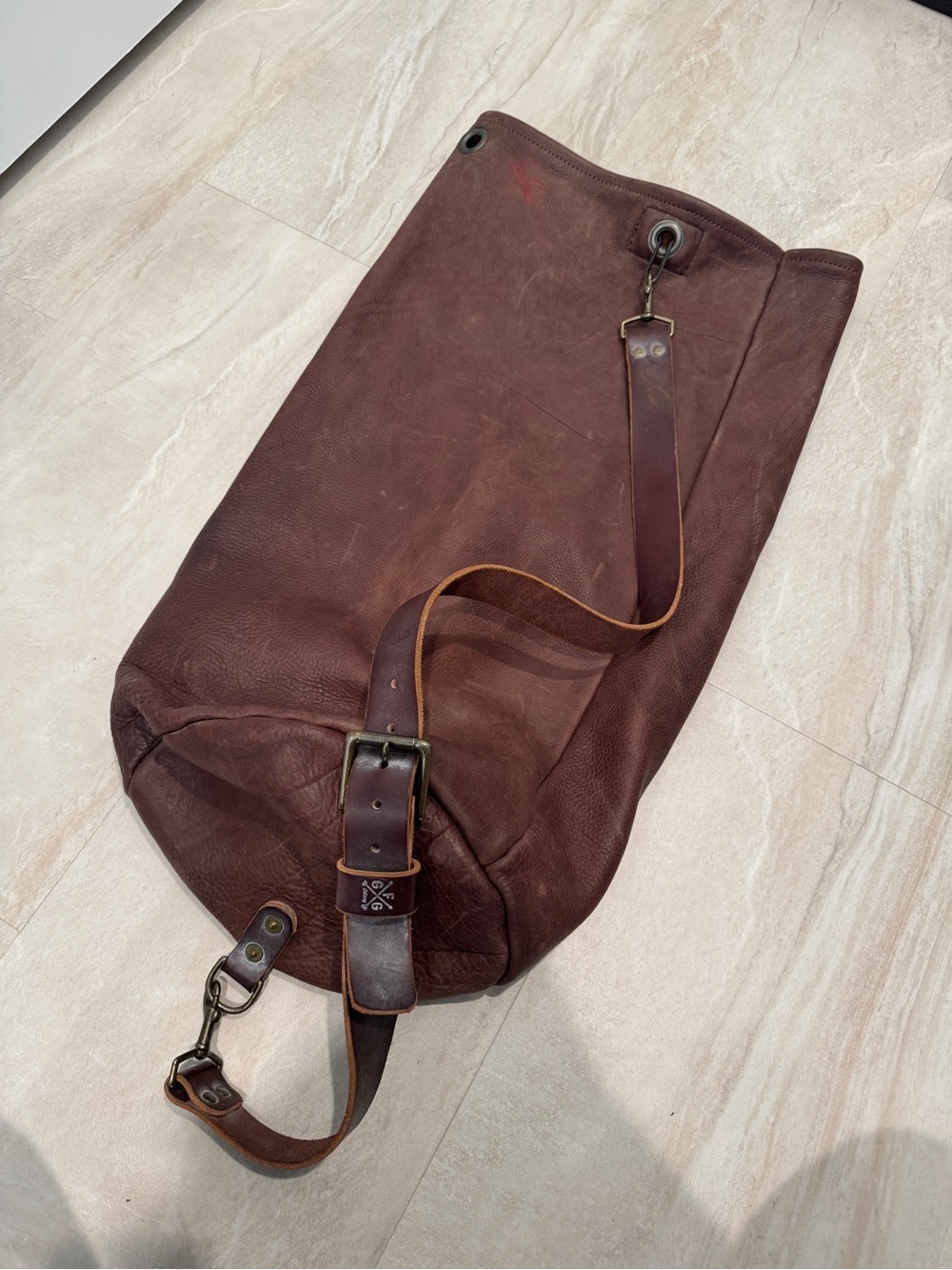 $525 Go Forth Goods Men's Brown Genuine Leather Sling Duffel bag sample sale XXL - Picture 4 of 10